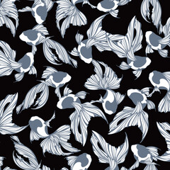 Gracefully swimming goldfish seamless pattern,