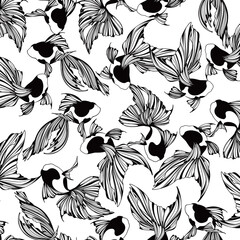 Gracefully swimming goldfish seamless pattern,