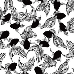 Gracefully swimming goldfish seamless pattern,