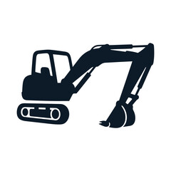 A striking silhouette of a modern excavator stands tall against the horizon, embodying strength