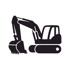 A striking silhouette of a modern excavator stands tall against the horizon, embodying strength