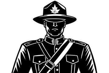 Canadian Mountie  A Bold Black and White Illustration, canadian, mountie, royal, mounted, police, officer, powerful, visual, justice, pride, resource, law, aesthetic, authority, nation, patriotic, ord