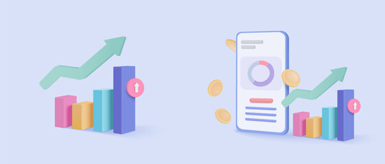 3d statistic graph icon for investment diagram report. creative solution concept on pastel background. Goal for business, bank, finance. 3d analysis investment graph vector icon render illustration