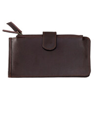 Beautiful leather wallet for women in coffee brown color, isolated on white background. Perfect for leather product catalog design