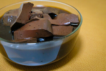 Chinese Herbal Duck Blood Stew in Transparent Bowl