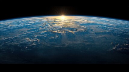 Fototapeta premium Spectacular view of earth from space with the sun rising on the horizon, a breath-taking sight.