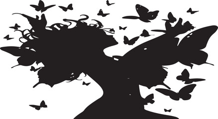 Black woman silhouette with flying butterflies
