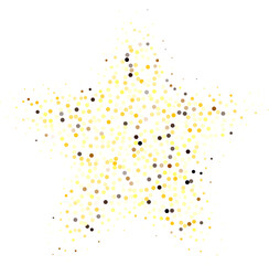 Abstract gold colored stipple gradient halftone star, dotted textures of yellow color. Geometric noise star shaped, patterns are made of simple dots and grains. Stipple dotted star illustration
