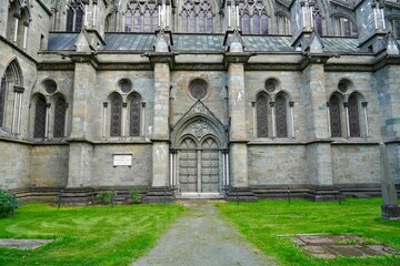 Fototapeta premium Side entrance of Nidaros Cathedral in Trondheim, Norway