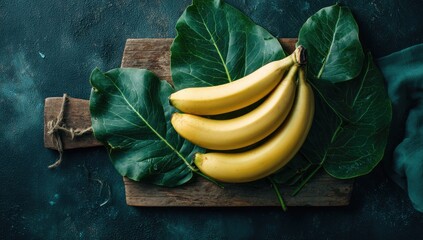 Fresh Bananas on a Wooden Board