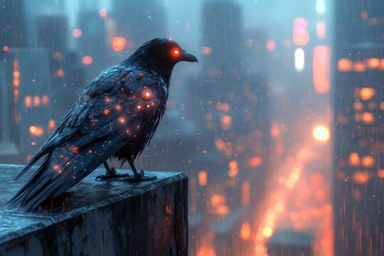 Cyberpunk Raven Cityscape