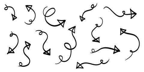 Doodle Arrows icons Set. hand drawn arrow icon with various directions. isolated on a white background