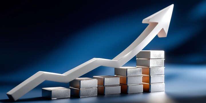 Inflation, rising inflation. Rising prices. White arrow on the chart up, blue background. Growth concept - Powered by Adobe