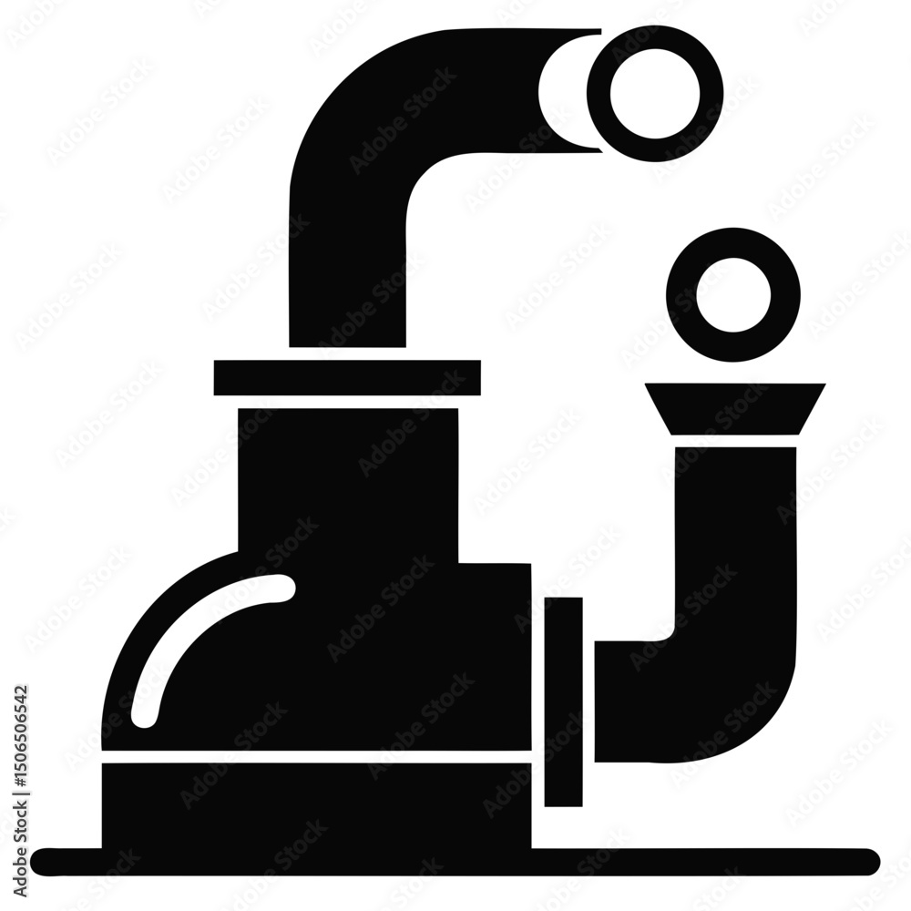 Fototapete very basic steam pipe symbol design in black vector silhouette displayed on transparent background