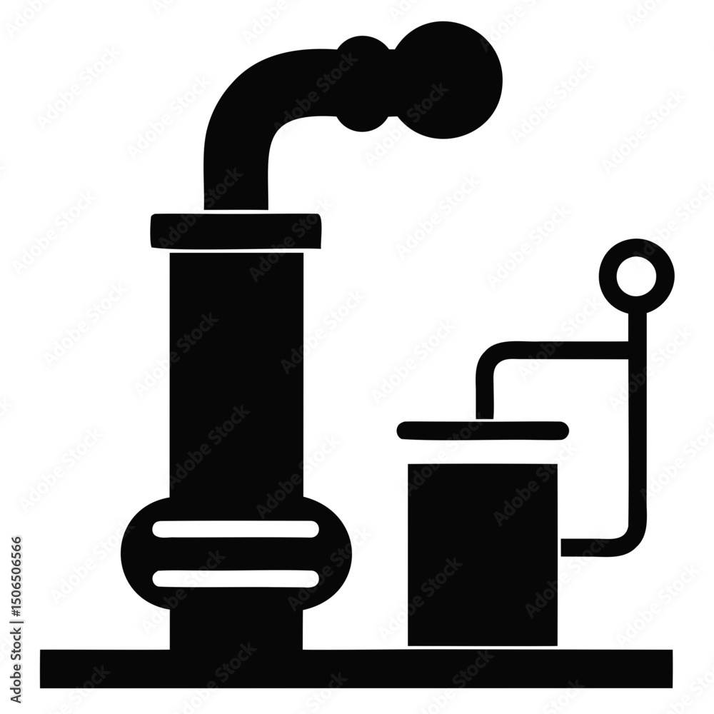 Fototapete set of simple steam pipe icon illustrations with different black vector silhouettes on transparent b