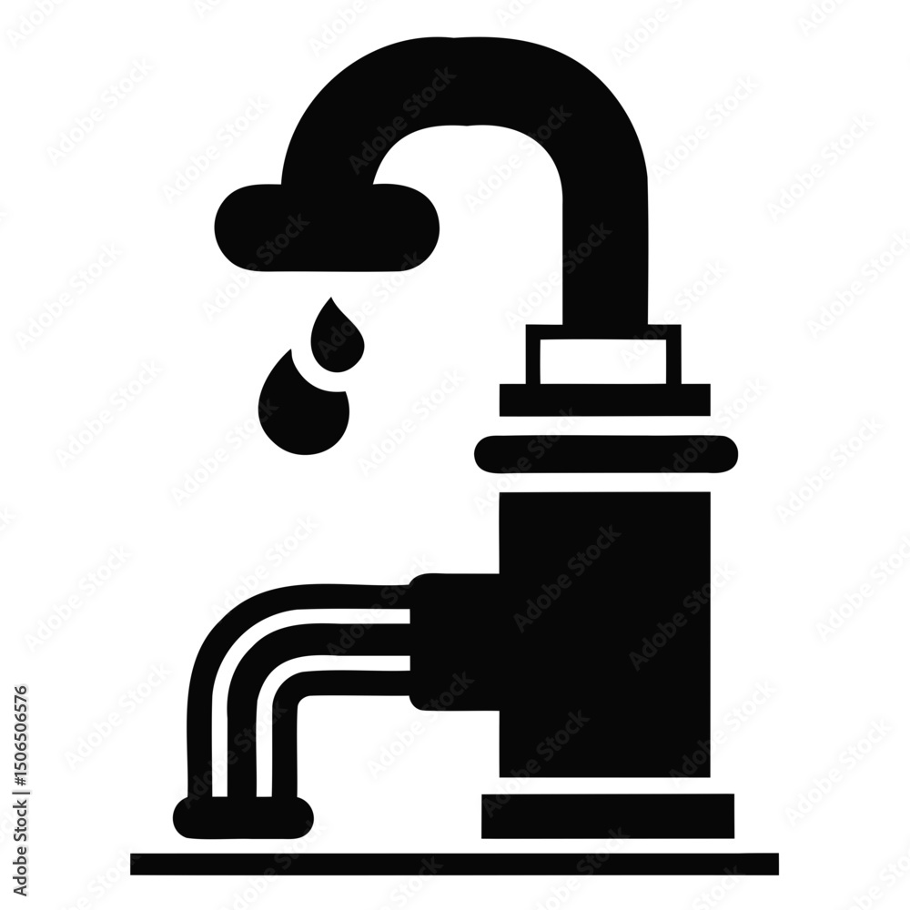 Fototapete minimal industrial steam pipe icons in black vector silhouette showing simple design on transparent 