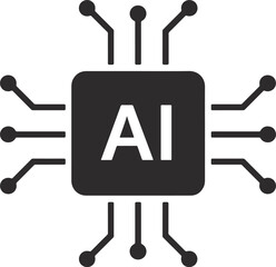 Artificial Intelligence Chip Icon. AI Processor Symbol in Flat Style.