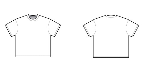 Boxy Fit Round Neck Crew Neckline T-shirt Vector Mock-up Fashion Template Flat Illustration Front and Back