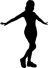 Detailed elegant silhouette of woman with long hair wears short skirt and platform shoes. Ideal for fashion and artistic designs illustration. Abstract slim young woman in mini skirt posing.