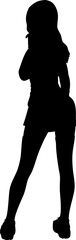 Detailed elegant silhouette of woman with long hair wears short skirt and platform shoes. Ideal for fashion and artistic designs illustration. Abstract slim young woman in mini skirt posing.