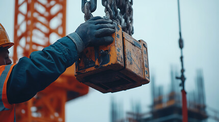 Construction Worker Operating Crane Magnet