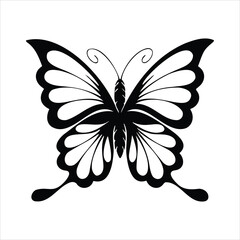 Butterfly silhouette vector on a white background with floral design elements