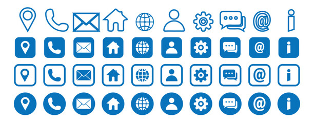 Contact and Communication Icon Set – Flat and Circular Designs. vector illustration 