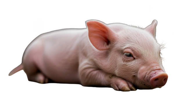 Isolated Piglet Resting on Transparent Background Portrait Photo