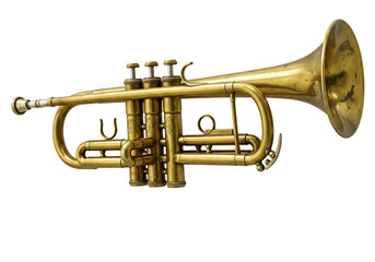 Fototapeta premium Shiny Golden Cornet Instrument Isolated on Transparent Background