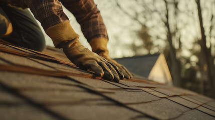Roofing Contractor Installing Shingles