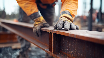 Construction Worker Handling Steel Beam