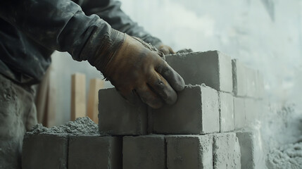 Construction Worker Laying Bricks