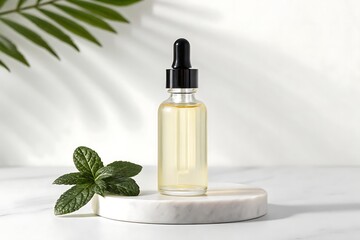 Essential oil bottle on clean white background
