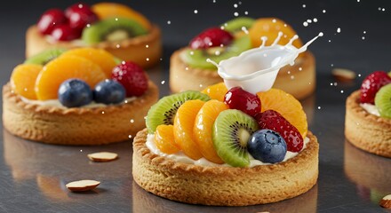 Delicious Fruit Tarts with Milk Splash