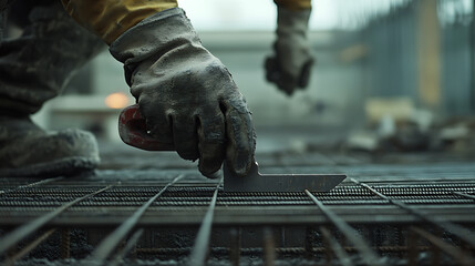 Construction Worker Handling Rebar