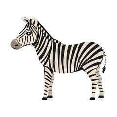 Funny zebra isolated. Children cute animal vector illustration. African horse.
