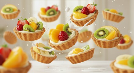 Obraz premium Floating Fruit Tarts: A Delightful Culinary Dance