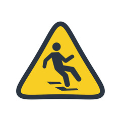 Caution falling person triangle warning sign, safety alert icon for slippery or dangerous surfaces