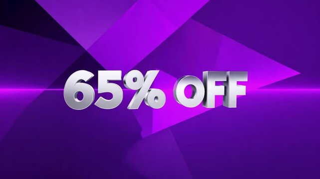 The image showcases a captivating "65% OFF" promotional announcement. The words stand out prominently against the dynamic purple background. 