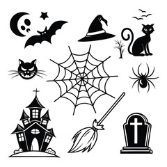 Halloween icons set silhouette