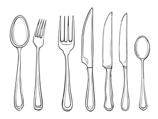 Clean and modern cutlery line art style vectors