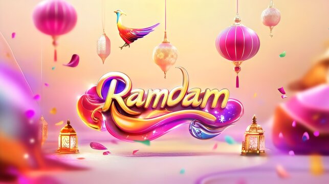 Ramdam celebration background with lanterns and bird illustration for festive season design art
