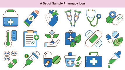 Pharmacy Icons Vector Set: Medicine, Health, Treatment and More