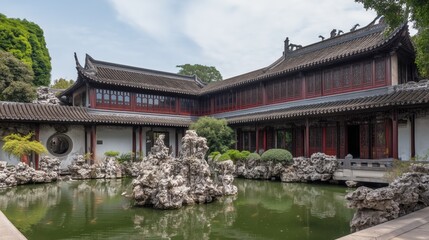Neo - Chinese Style Courtyard Landscape with Bamboo Shadows