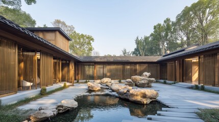 Neo - Chinese Style Courtyard Landscape with Bamboo Shadows