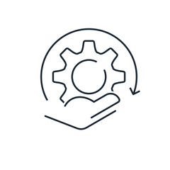 Gear in hand. Process of optimization, improvement of system, equipment.