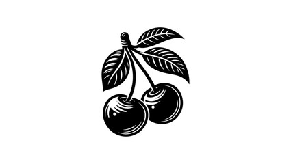 CHERRY, BLACK CHERRY FRUIT LOGO, LOGO ICON, VECTOR, LEAVES, BRANCH OF CHEERY, SUMMER FRUIT CHERRY, LOGO, VECTOR DETAILED ICON 