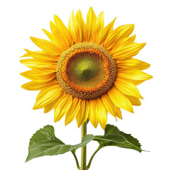 Obraz premium Blooming sunflower on a white background showcasing vibrant yellow petals and green center, Isolated image a blooming sunflower on a white background