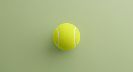 Striking Top-Down View of a Bright Yellow Tennis Ball Centered on a Clean, Light Green Background - Ideal for Sports and Minimalist Design