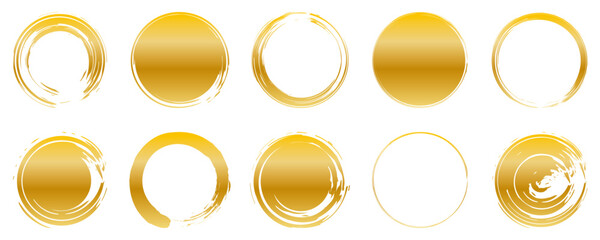 金色　ゴールド　和風　手書き　丸　円　セット　ベクター